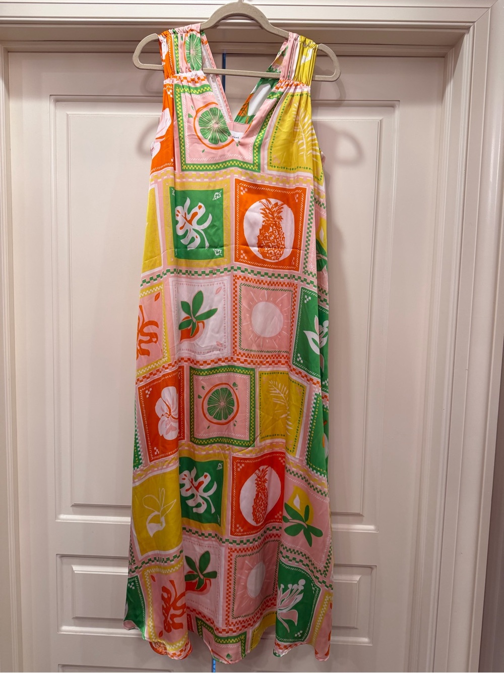 Adrienne Pink, Green & Yellow Tropical Print Maxi Dress